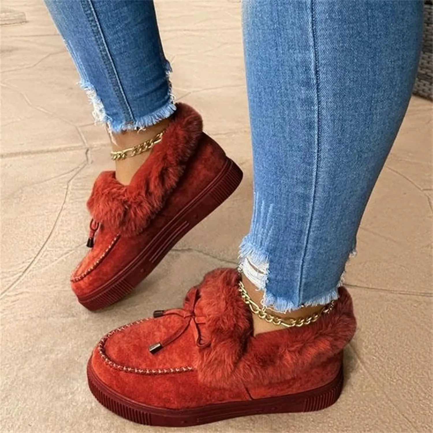 Lausiuoe Snow Boots For Women Wide Width Fuzzy Ankle Bootie Winter Warm Fluffy Silp On Comfortable Casual Fashion Loafers