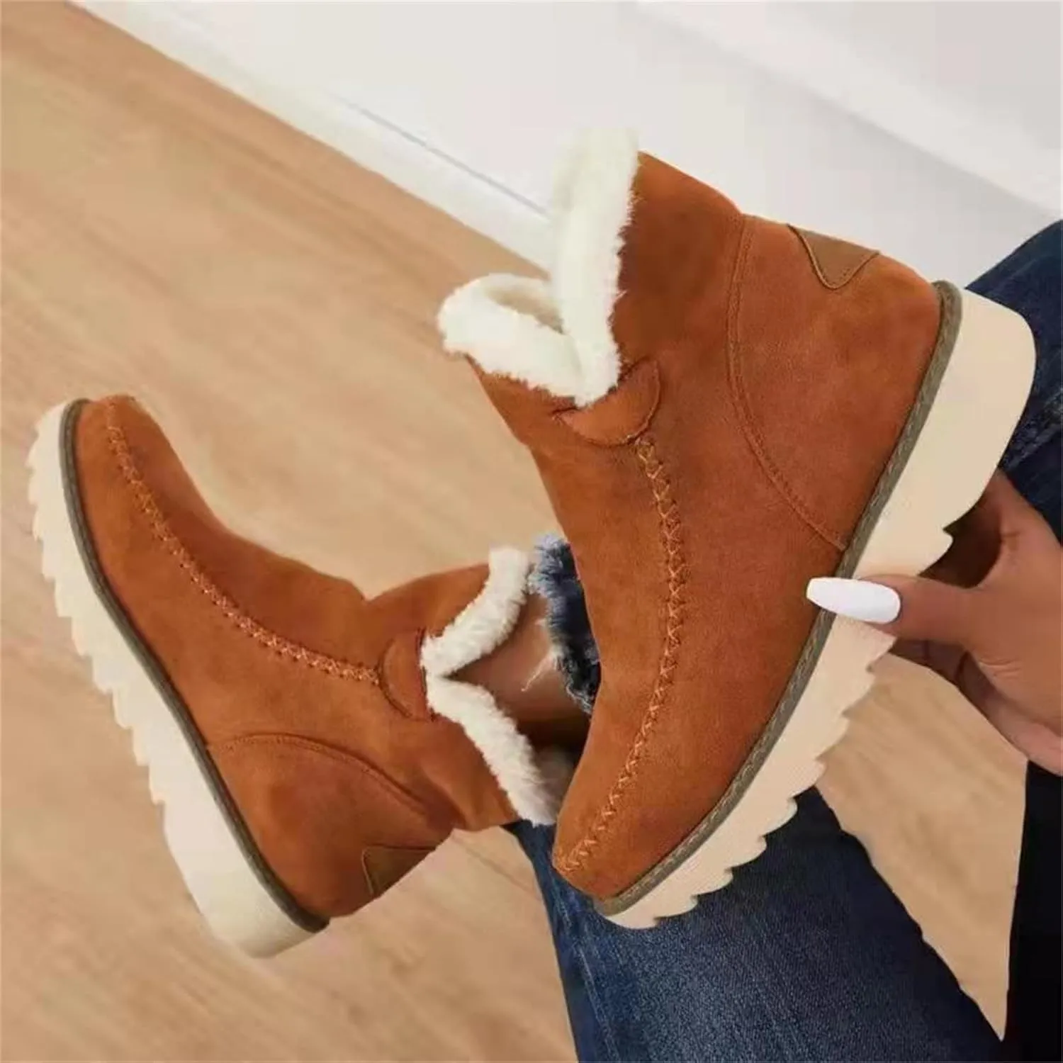 Lausiuoe Winter Dress Boots For Women 2024 Snow Boots with Fur Lined Warm Slip On Fashion Fuzzy Loafers Shoes Ankle Booiets