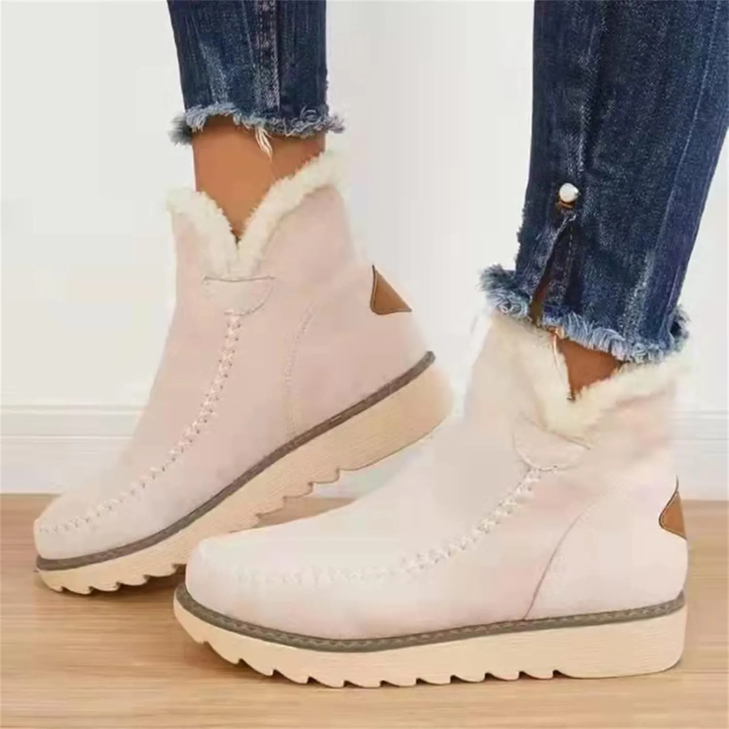 Lausiuoe Winter Dress Boots For Women 2024 Snow Boots with Fur Lined Warm Slip On Fashion Fuzzy Loafers Shoes Ankle Booiets