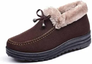 LAVAEGG Womens Moccasin Suede Snow Boots,Fur Lining Ankle Loafers,Casual Platform Shoes (Coffee,9.5)