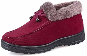LAVAEGG Womens Moccasin Suede Snow Boots,Fur Lining Ankle Loafers,Casual Platform Shoes (Red,6)