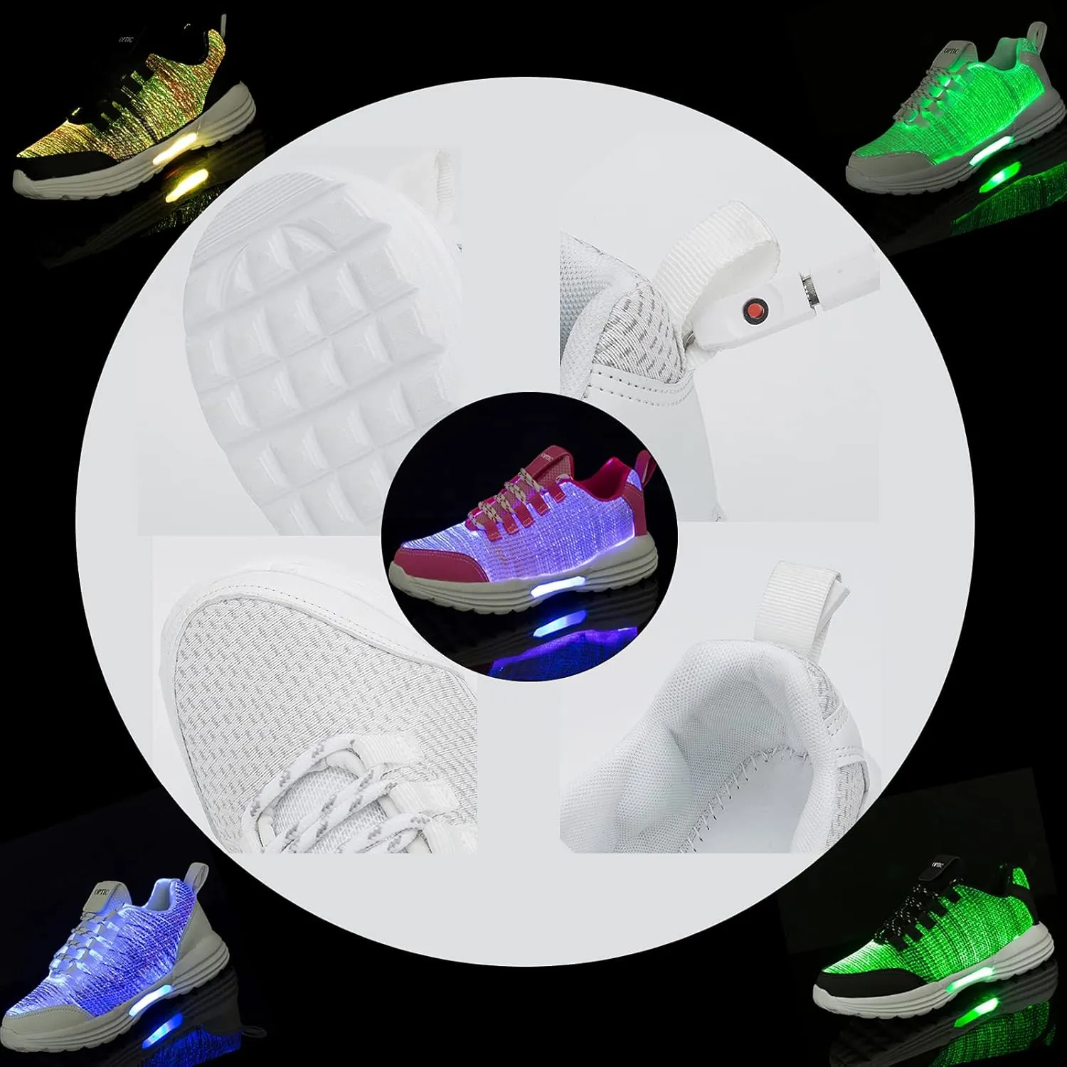 LED Fiber Optic Shoes Light Up Sneakers for Women Men Luminous Trainers Flashing Shoes for Festivals, Christmas, Halloween, New Year Party with USB Charging,