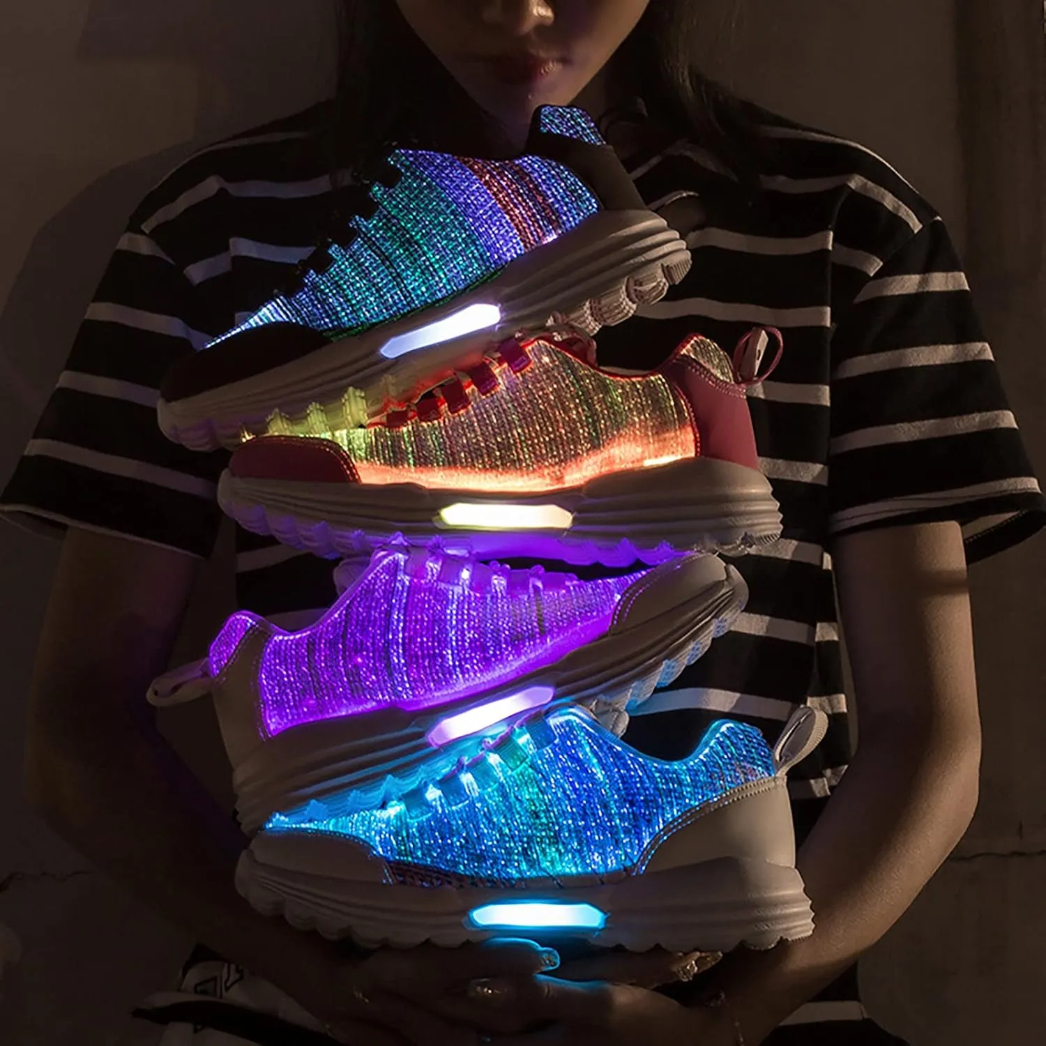 LED Fiber Optic Shoes Light Up Sneakers for Women Men Luminous Trainers Flashing Shoes for Festivals, Christmas, Halloween, New Year Party with USB Charging,