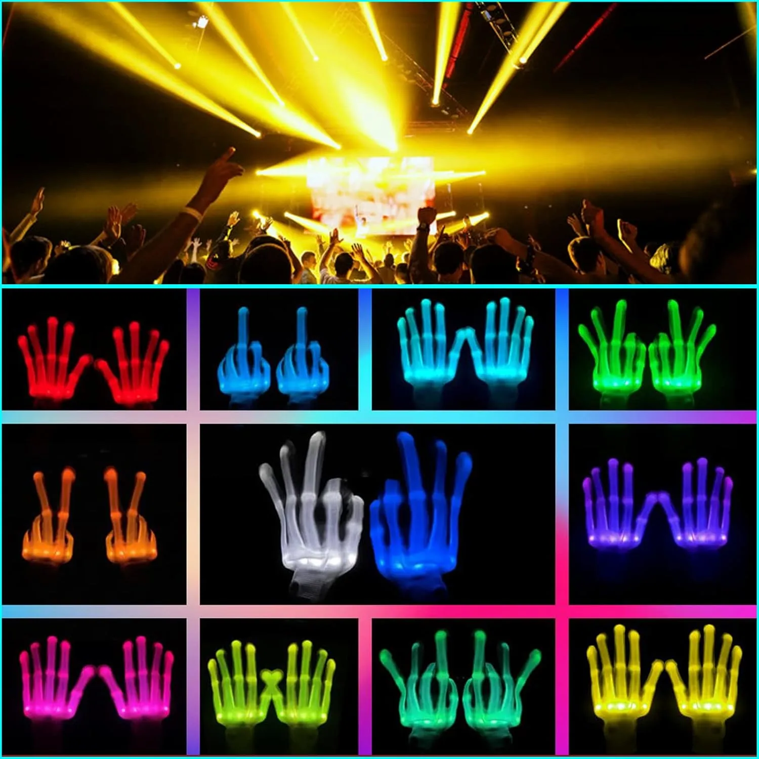 LED Gloves 12 Colors Girls Boys Toys Age 6-8 8-12 Years Old Kids Easter Gifts stocking stuffers Light Up Gloves Cool Fun Costumes for Halloween Christmas Carnival Birthday Parties (1 Pair M)
