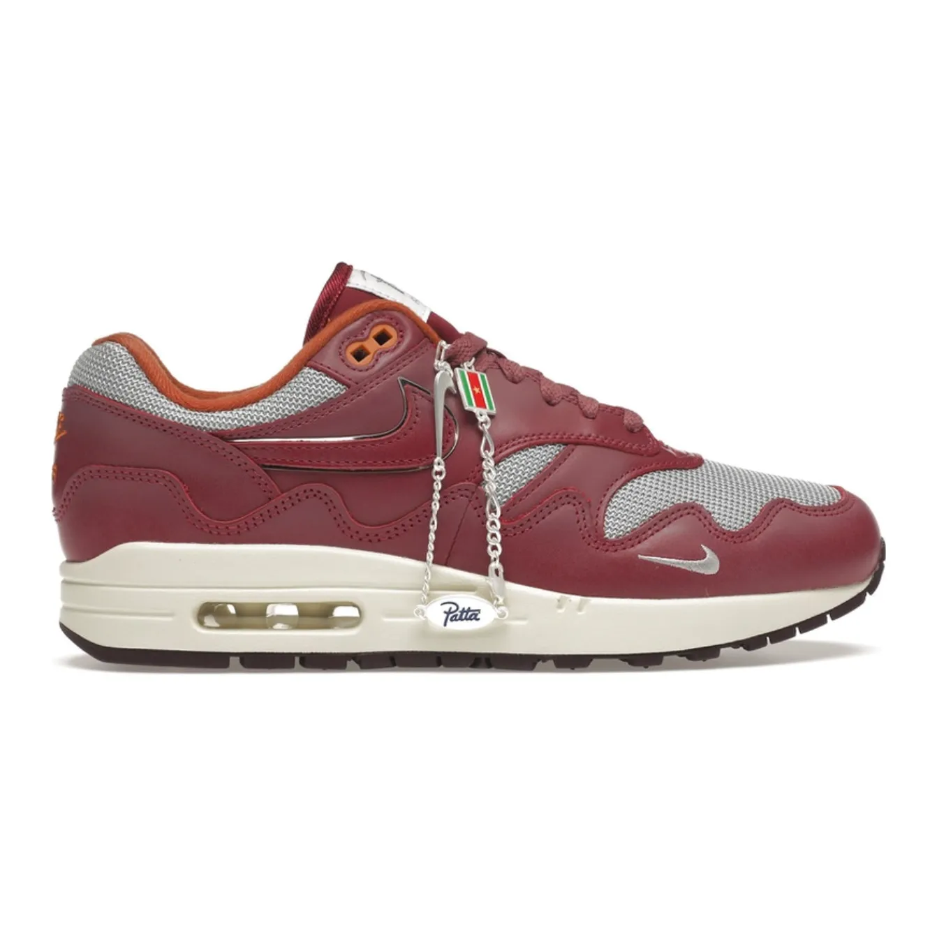 Breathable lining fabric Quick Dry Technology Nike Air Max 1 Patta Waves Rush Maroon (with Bracelet)