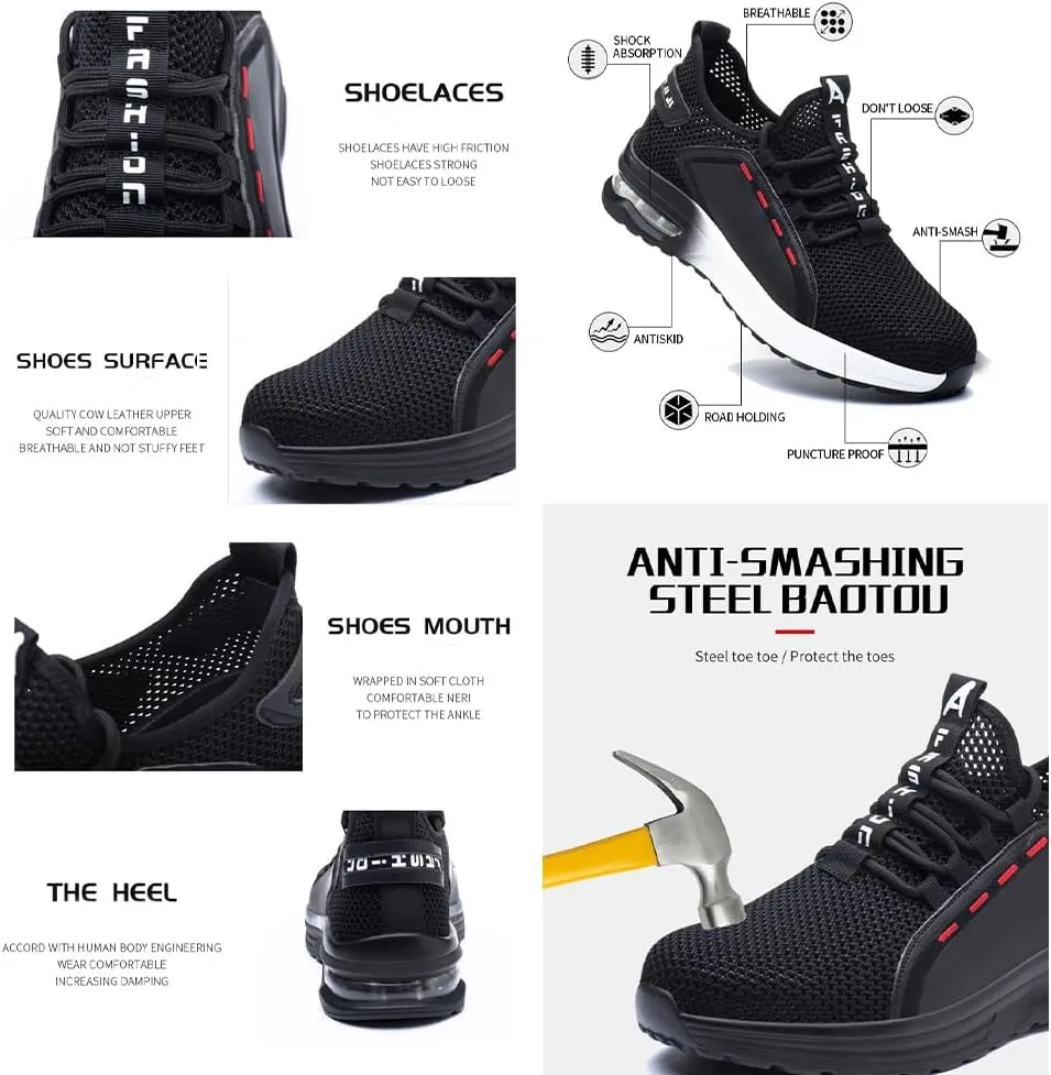 Men & Women's Ultra-Light Steel-Toe Breathable Work Armor - Slip Puncture-Proof Safety Sneakers for Construction|Warehouse Outdoor