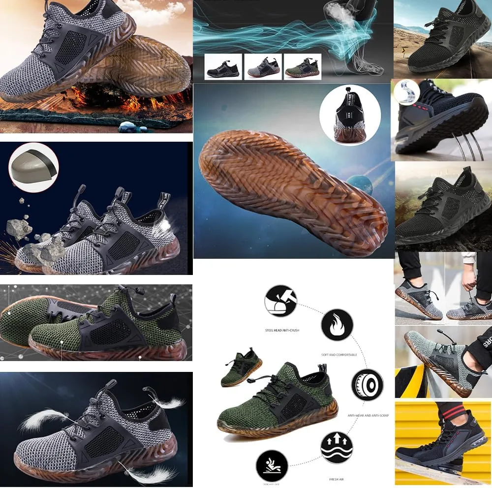 Men & Women's Ultra-Light Steel-Toe Breathable Work Armor - Slip Puncture-Proof Safety Sneakers for Construction|Warehouse Outdoor