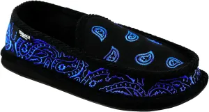 Men KS-002E Black/Royal Embroidered Bandana Paisley Slip-On | Cozy, Colorful House Shoe Slippers | Ultra Cushion for Indoor and Outdoor