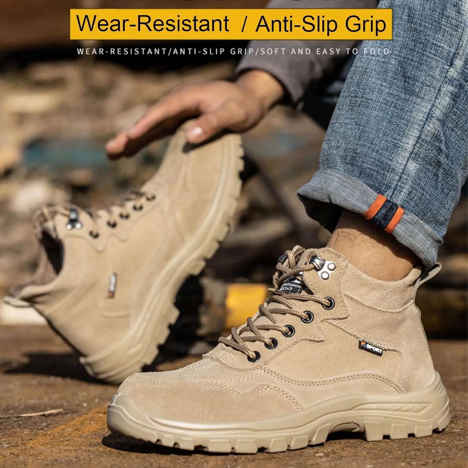 Men Steel Toe Shoes for Work,Outdoor Comfortable Lightweight Safety Toe Shoes for Men,Durable Slip-Resistant Outsole,Composite Men's Industrial & Construction Shoes