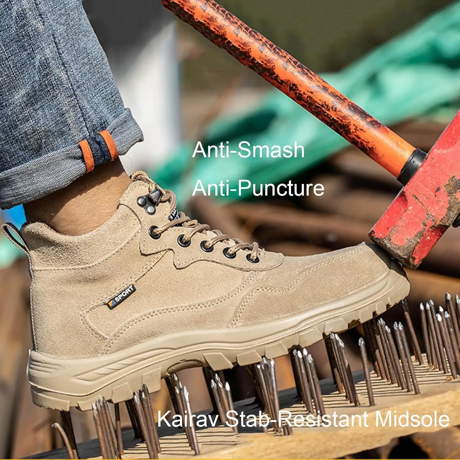 Men Steel Toe Shoes for Work,Outdoor Comfortable Lightweight Safety Toe Shoes for Men,Durable Slip-Resistant Outsole,Composite Men's Industrial & Construction Shoes