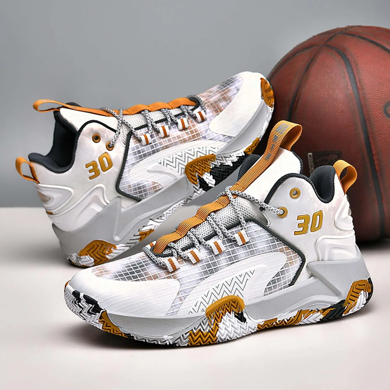 Mens and Womens White Basketball Sneakers Lace Up Mid Top Running Shoes Comfortable and Breathable Casual Walking Shoes Wear Resistant and Durable Outdoor Travel Shoes Skateboarding Shoes