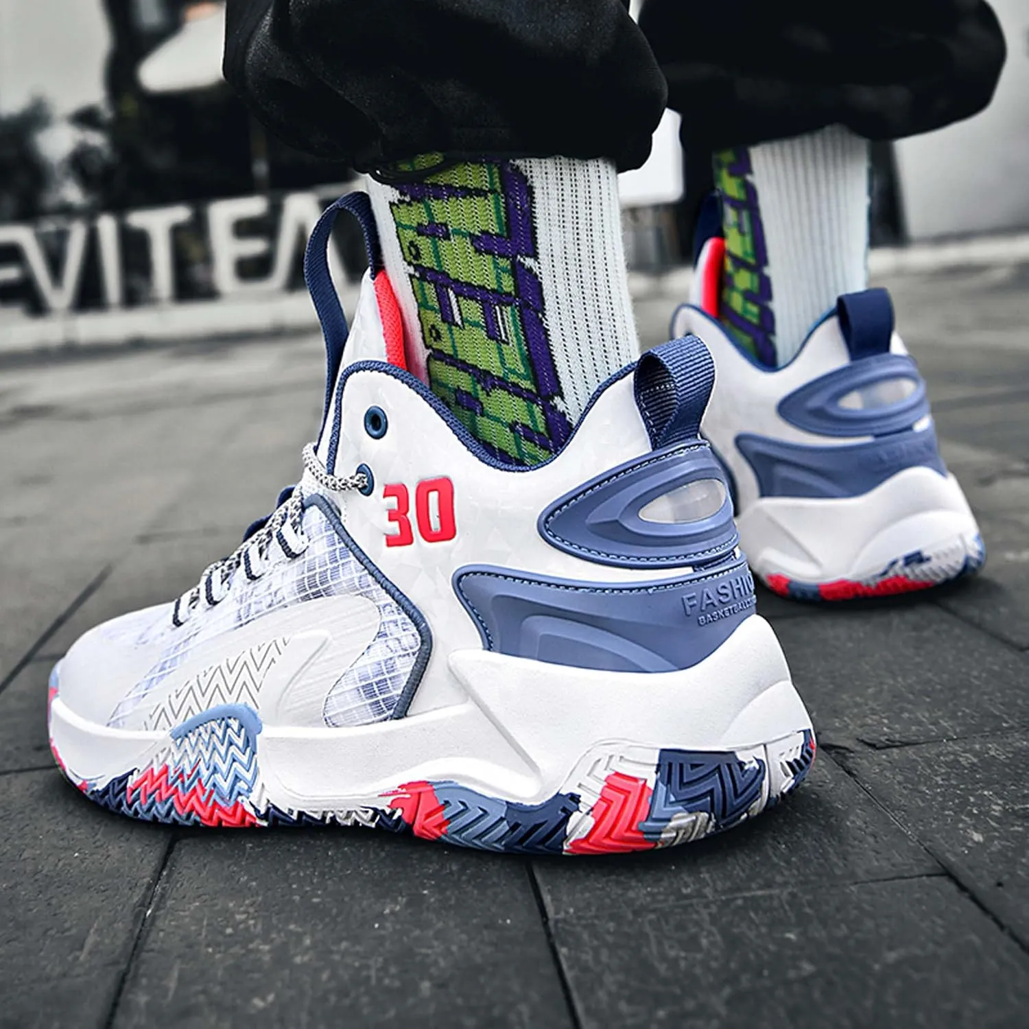 Mens and Womens White Basketball Sneakers Mid Top Lace Up Running Shoes Wear Resistant and Durable Outdoor Travel Shoes Comfortable and Breathable Casual Sneakers Skateboarding Shoes