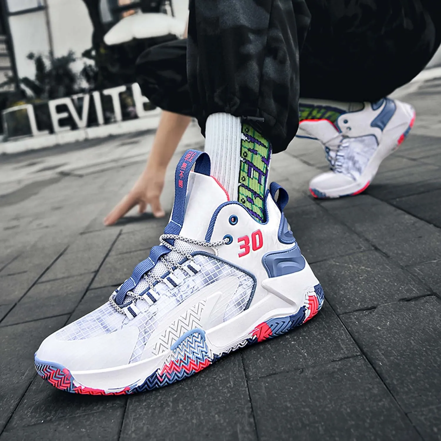 Mens and Womens White Basketball Sneakers Mid Top Lace Up Running Shoes Wear Resistant and Durable Outdoor Travel Shoes Comfortable and Breathable Casual Sneakers Skateboarding Shoes