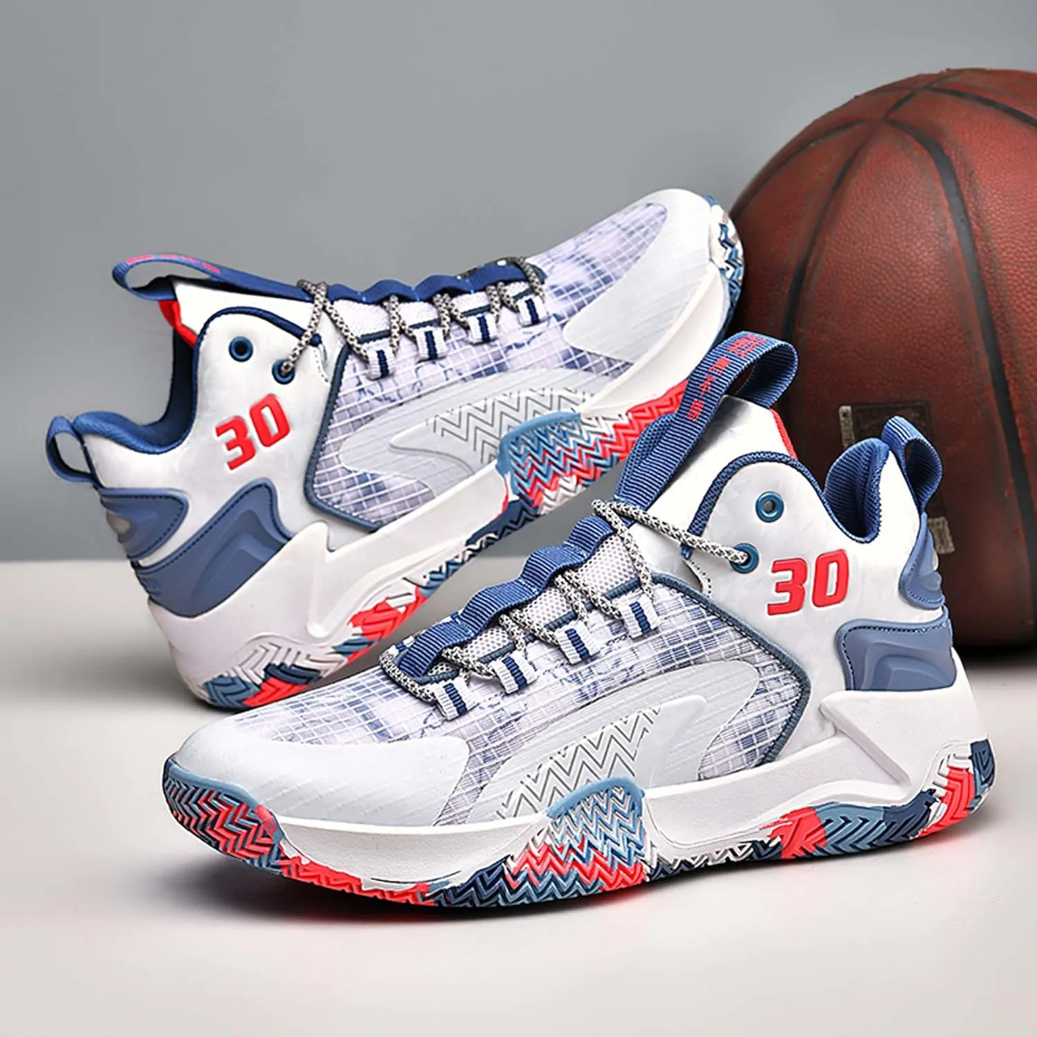 Mens and Womens White Basketball Sneakers Mid Top Lace Up Running Shoes Wear Resistant and Durable Outdoor Travel Shoes Comfortable and Breathable Casual Sneakers Skateboarding Shoes