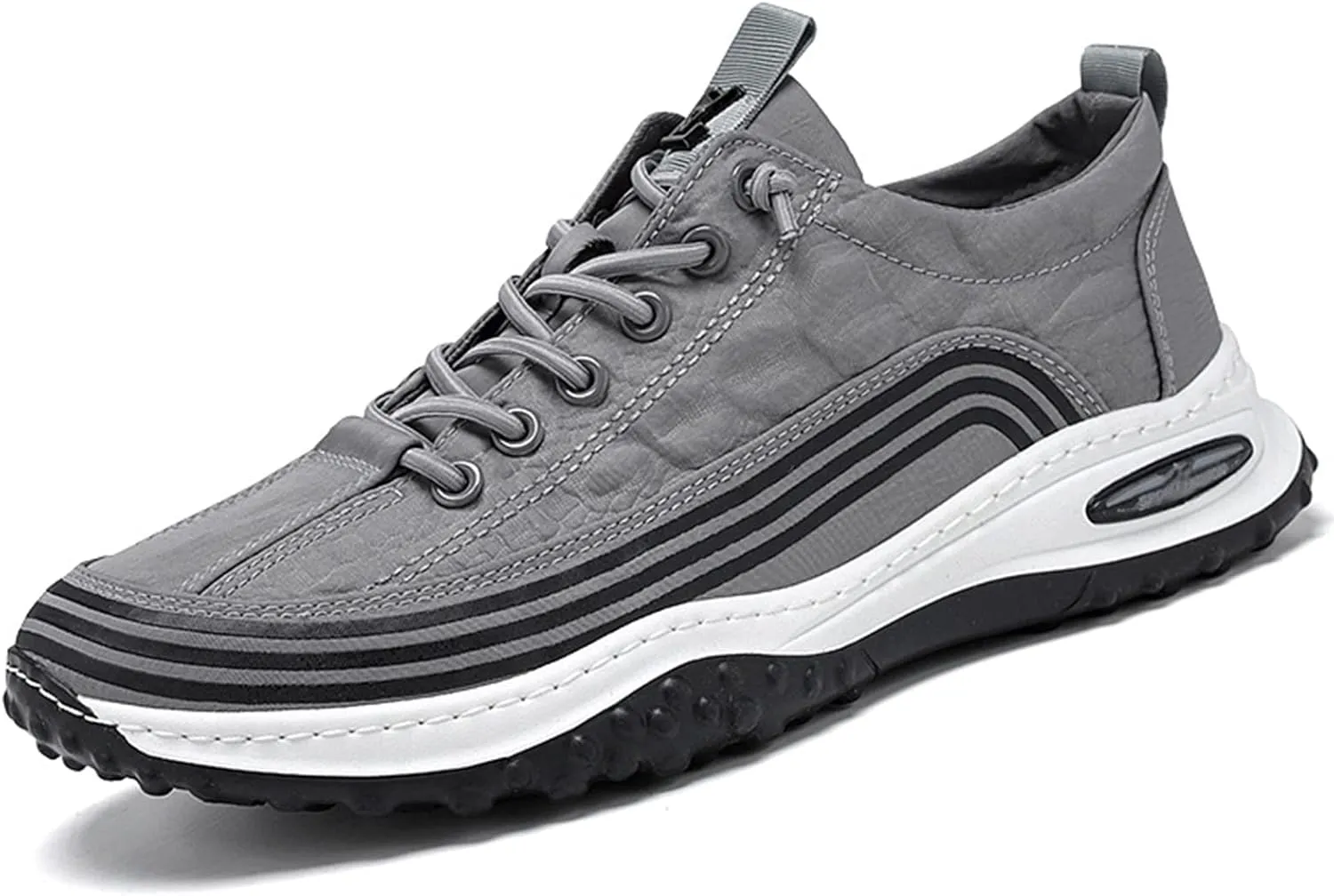 Men's Casual Crocodile Print Canvas Sneakers Slip-on Breathable Handmade Fashion Air Cushion Shock-Absorbing Non-Slip Wedged Arch Support Youth Walking Shoes (Grey,10,Men,10)