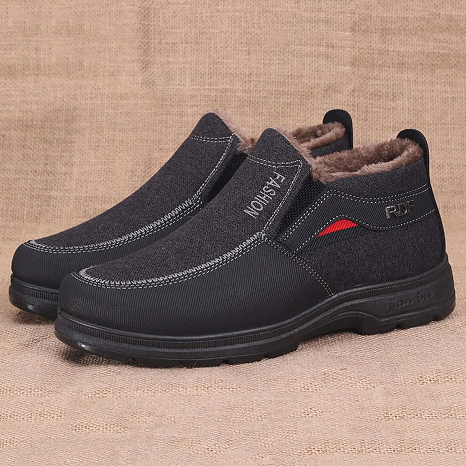 Men's Classic Plush Warm Boots Slip On Ankle Boots Fleece Lined Insulated Winter Boots Snow Boots for Men