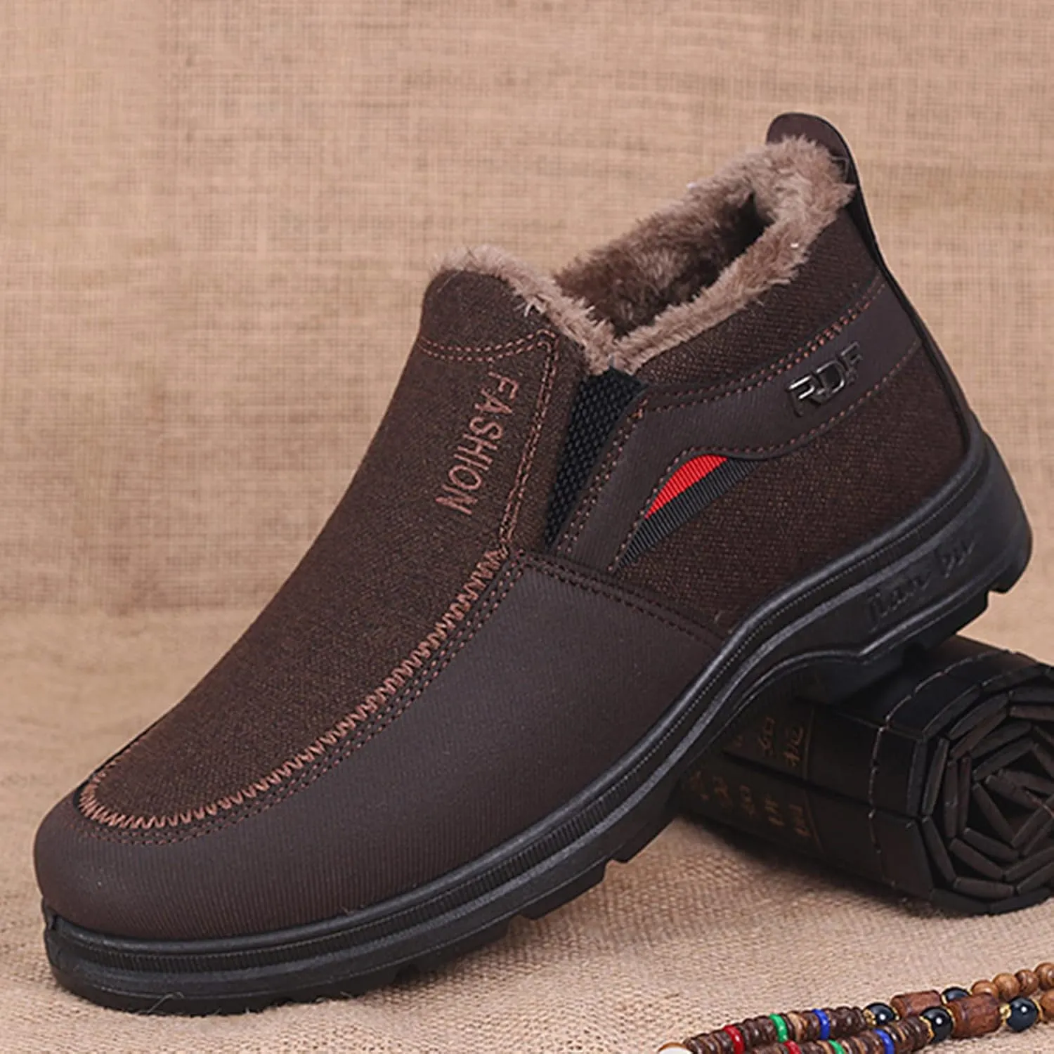 Men's Classic Plush Warm Boots Slip On Ankle Boots Fleece Lined Insulated Winter Boots Snow Boots for Men