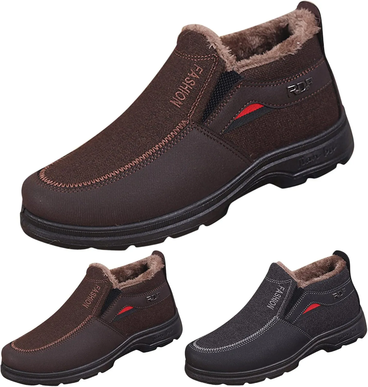 Men's Classic Plush Warm Boots Slip On Ankle Boots Fleece Lined Insulated Winter Boots Snow Boots for Men