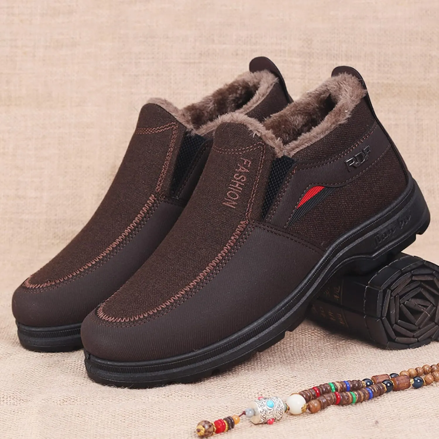 Men's Classic Plush Warm Boots Slip On Ankle Boots Fleece Lined Insulated Winter Boots Snow Boots for Men