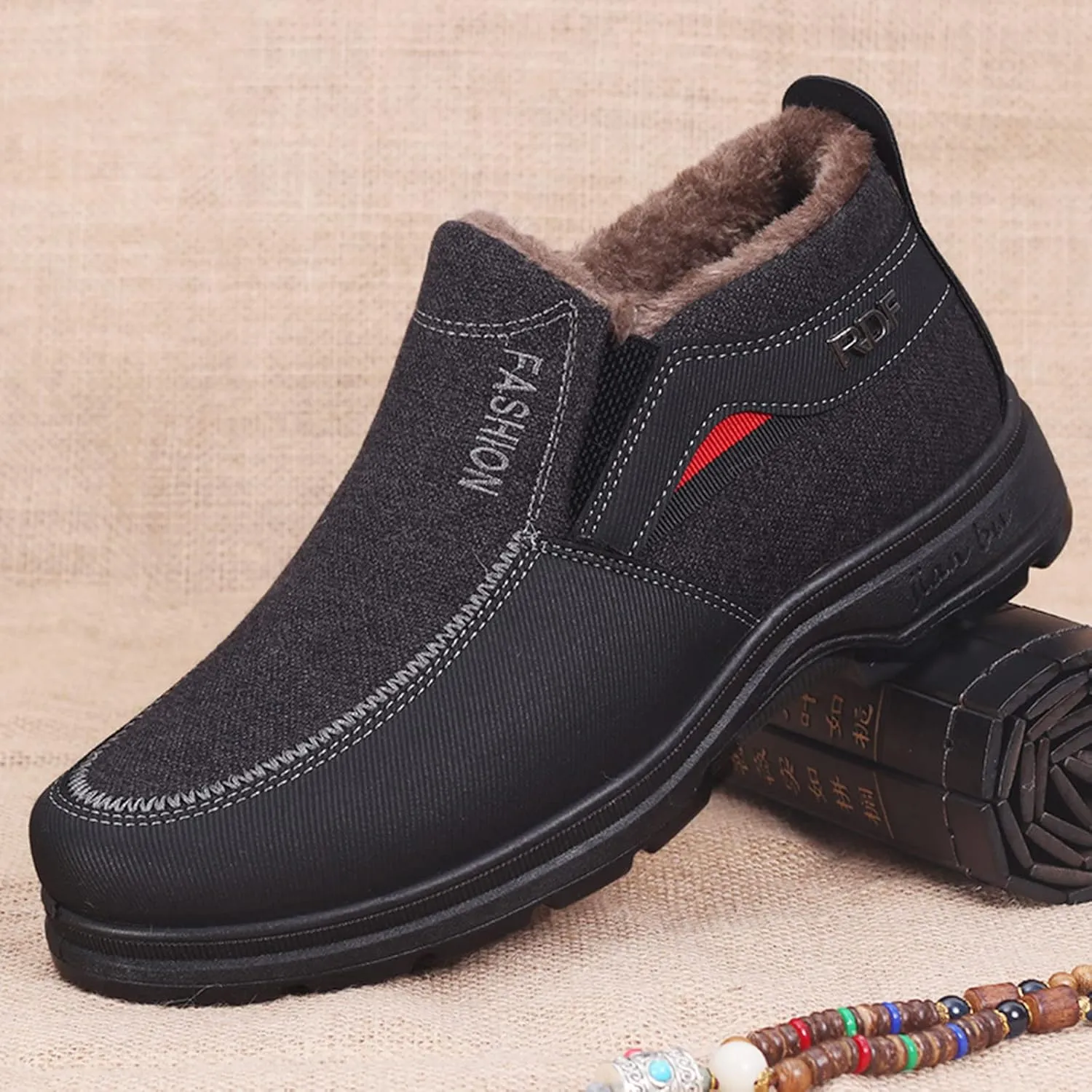 Men's Classic Plush Warm Boots Slip On Ankle Boots Fleece Lined Insulated Winter Boots Snow Boots for Men