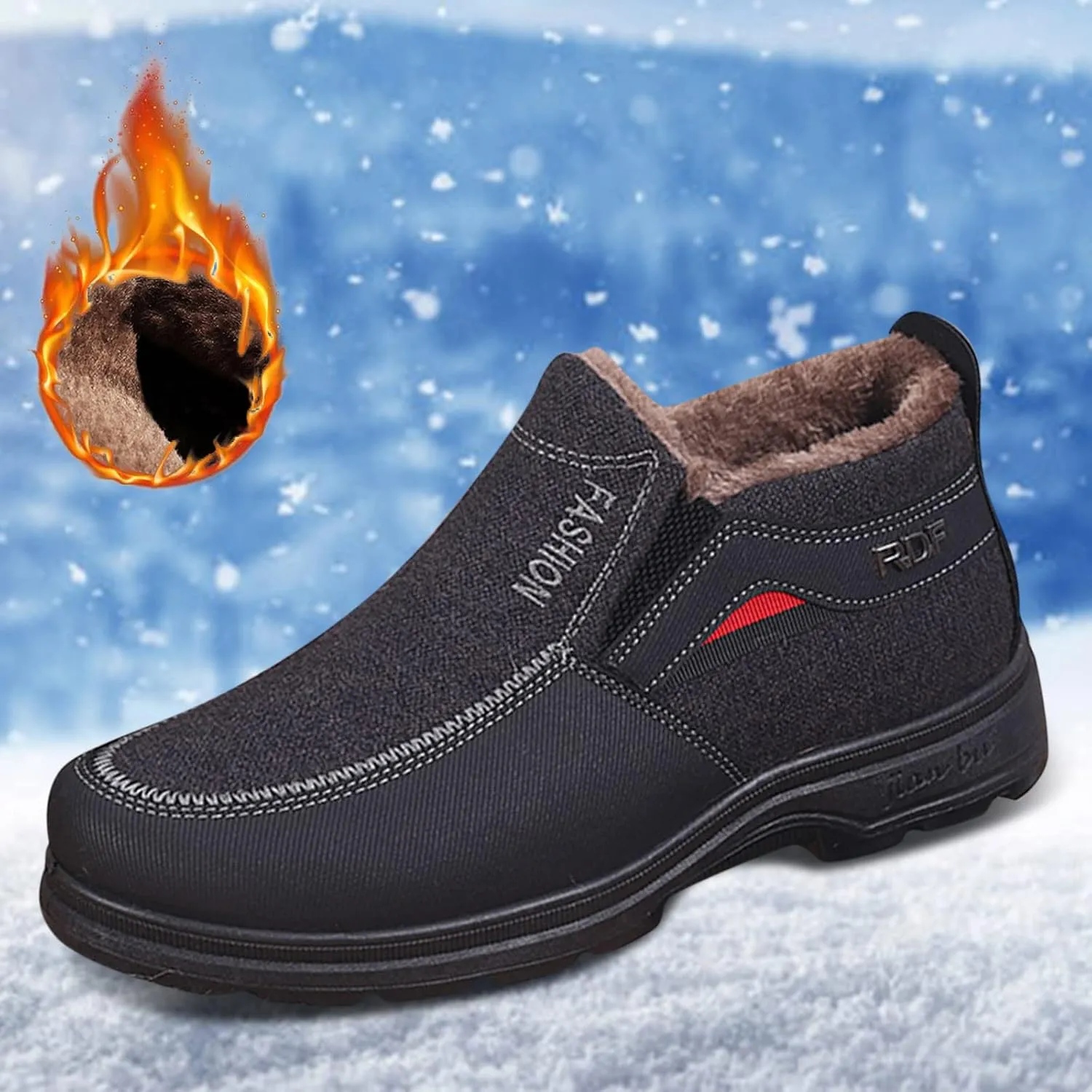 Men's Classic Plush Warm Boots Slip On Ankle Boots Fleece Lined Insulated Winter Boots Snow Boots for Men