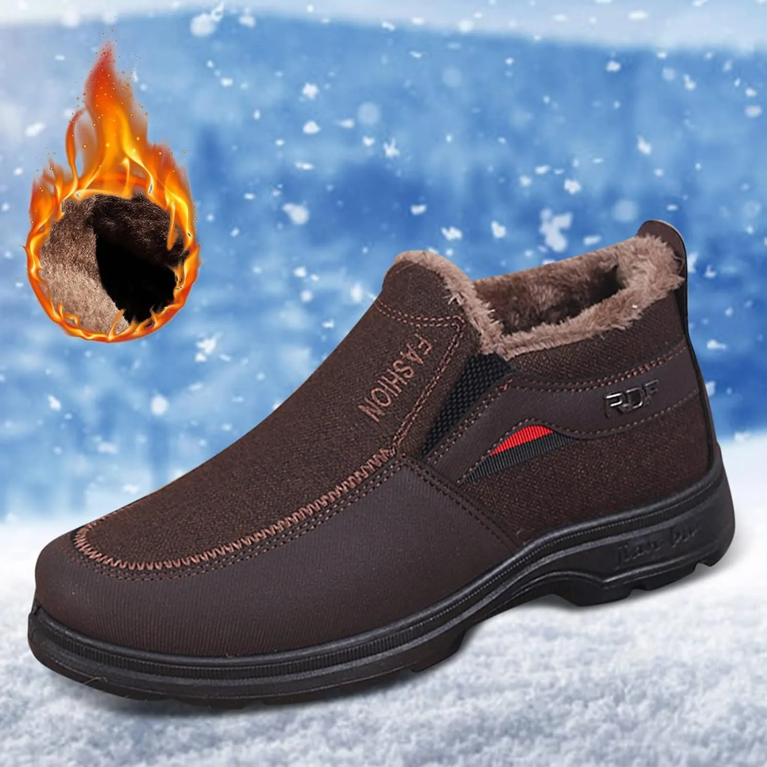 Men's Classic Plush Warm Boots Slip On Ankle Boots Fleece Lined Insulated Winter Boots Snow Boots for Men