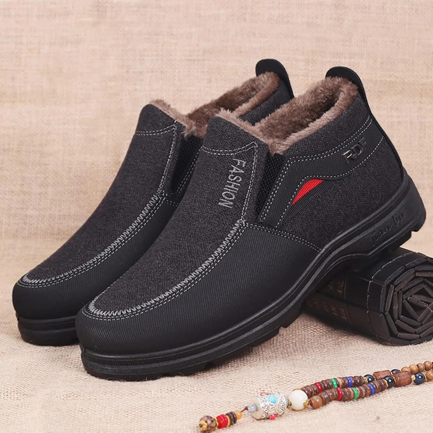 Men's Classic Plush Warm Boots Slip On Ankle Boots Fleece Lined Insulated Winter Boots Snow Boots for Men