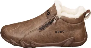 Men's Leather Furry Boots Fleece Lined Warm Winter Boots Water Proof Insulated Mens Light Weight Walking