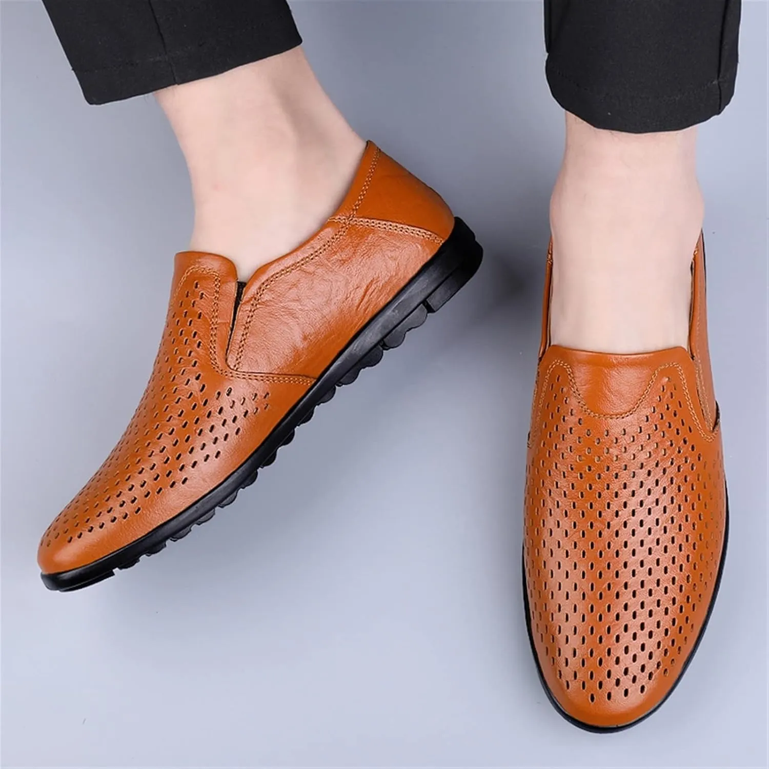 Mens Loafers Breathable Lightweight Driving Loafers Leather Lightweight Anti-Slip Comfortable Prom Walking Slip On