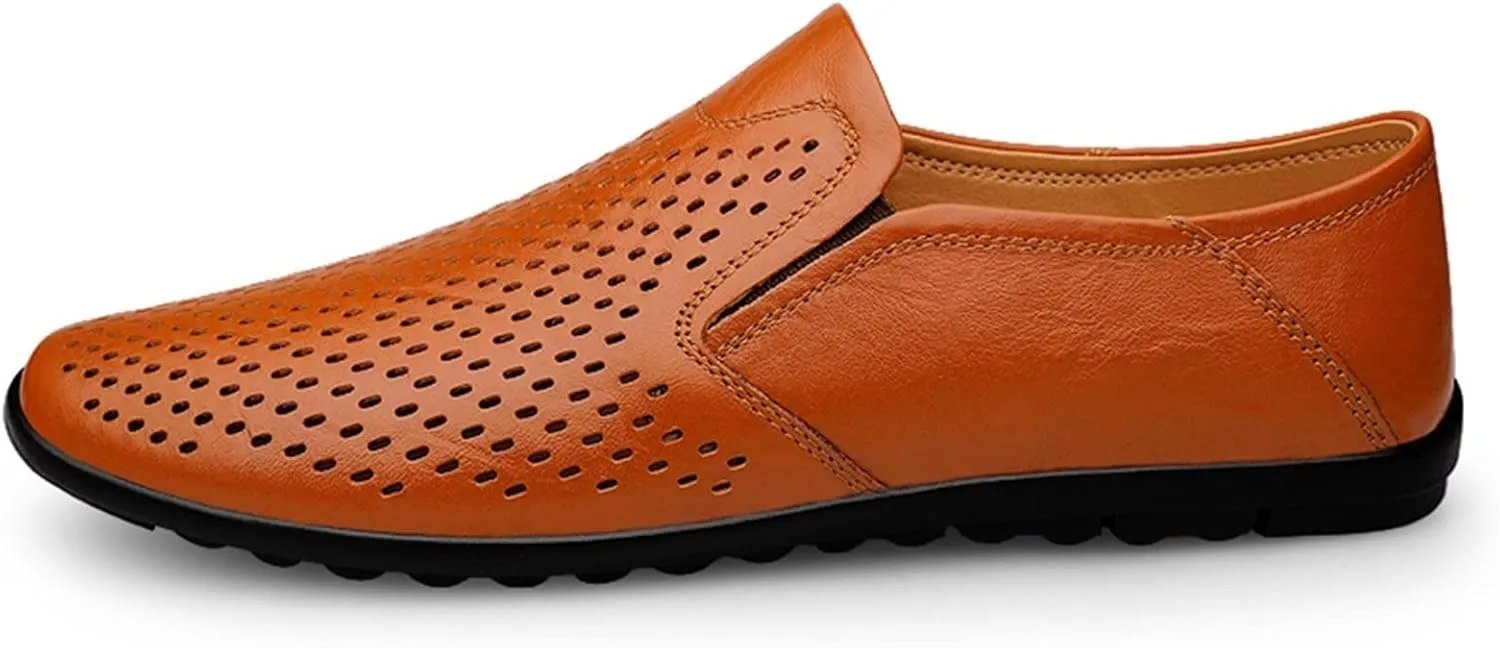 Mens Loafers Breathable Lightweight Driving Loafers Leather Lightweight Anti-Slip Comfortable Prom Walking Slip On