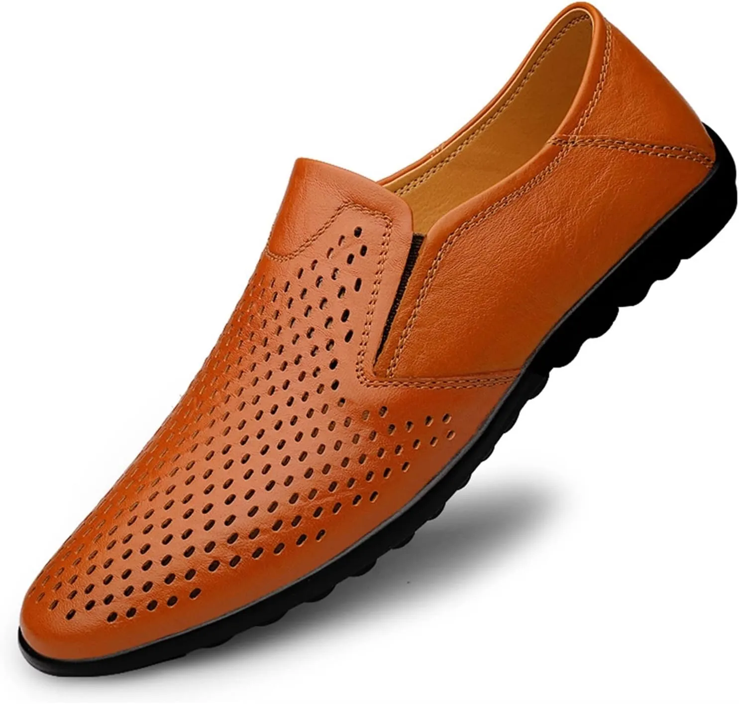 Mens Loafers Breathable Lightweight Driving Loafers Leather Lightweight Anti-Slip Comfortable Prom Walking Slip On