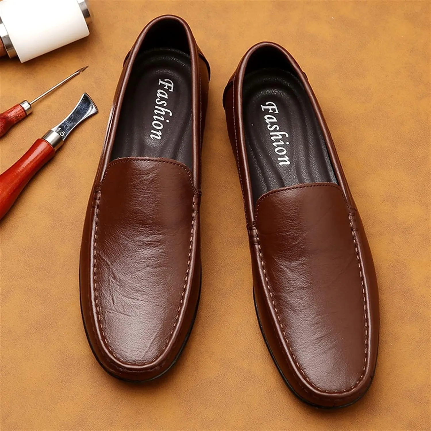 Mens Loafers Shoe Breathable Lightweight Driving Loafers Leather Slip Resistant Comfortable Lightweight Outdoor Slip-on