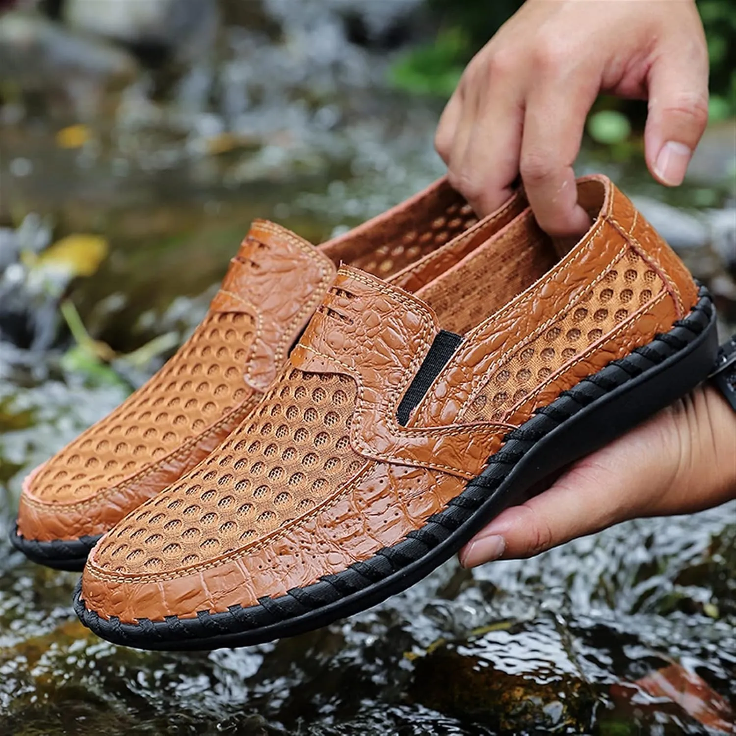 Mens Loafers Shoe Breathable Lightweight Stitching Details Driving Loafers Flat Heel Lightweight Comfortable Classic Slip On