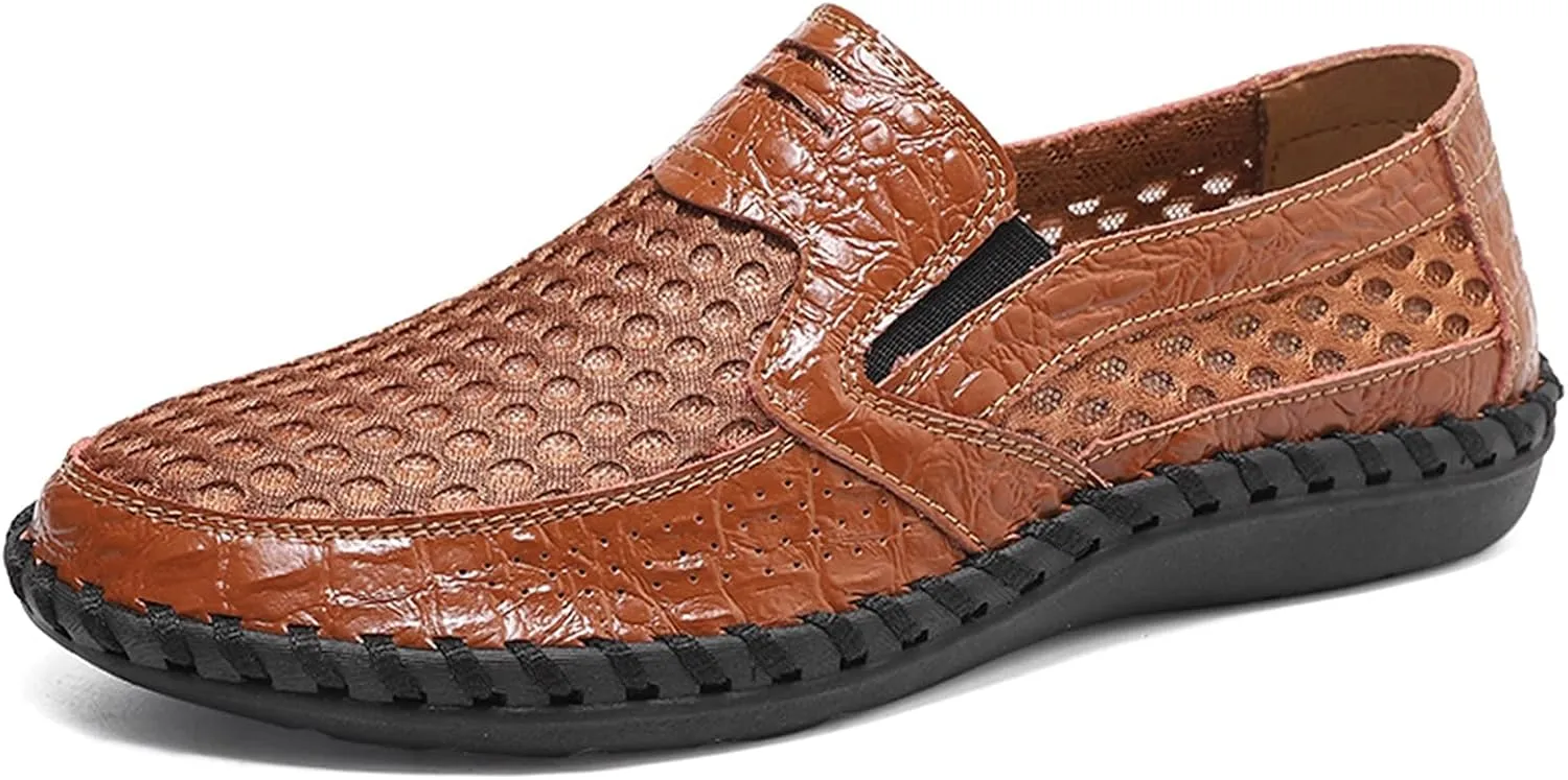 Mens Loafers Shoe Breathable Lightweight Stitching Details Driving Loafers Flat Heel Lightweight Comfortable Classic Slip On