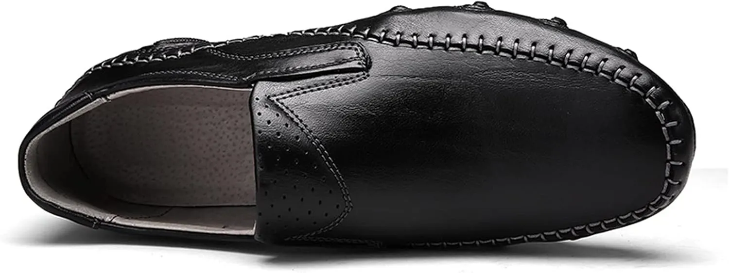 Mens Loafers Shoe Lightweight Driving Loafers Breathable Leather Comfortable Lightweight Flat Heel Wedding Outdoor Slip-on