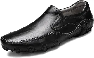 Mens Loafers Shoe Lightweight Driving Loafers Breathable Leather Comfortable Lightweight Flat Heel Wedding Outdoor Slip-on