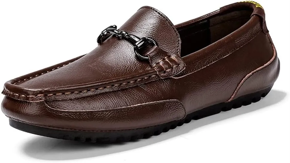 Men's Loafers Shoes Moccasins Shoes Round Toe Lightweight Leather Flat Heel Lightweight Anti-Slip Wedding Slip-on