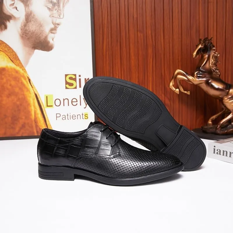 Mens Mesh Oxfords Lace-Up Lightweight Casual Walking Shoes Lightweight Breathable Soft Sole for Business Wedding Suit Black