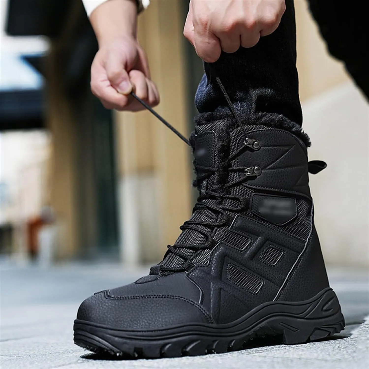 Men's Military Tactical Combat Boots, Men's Winter Waterproof Non-Slip Warm Plus Size Tactical Boots, Breathable Patrol Boots, for Fishing,Running, Mountaineering