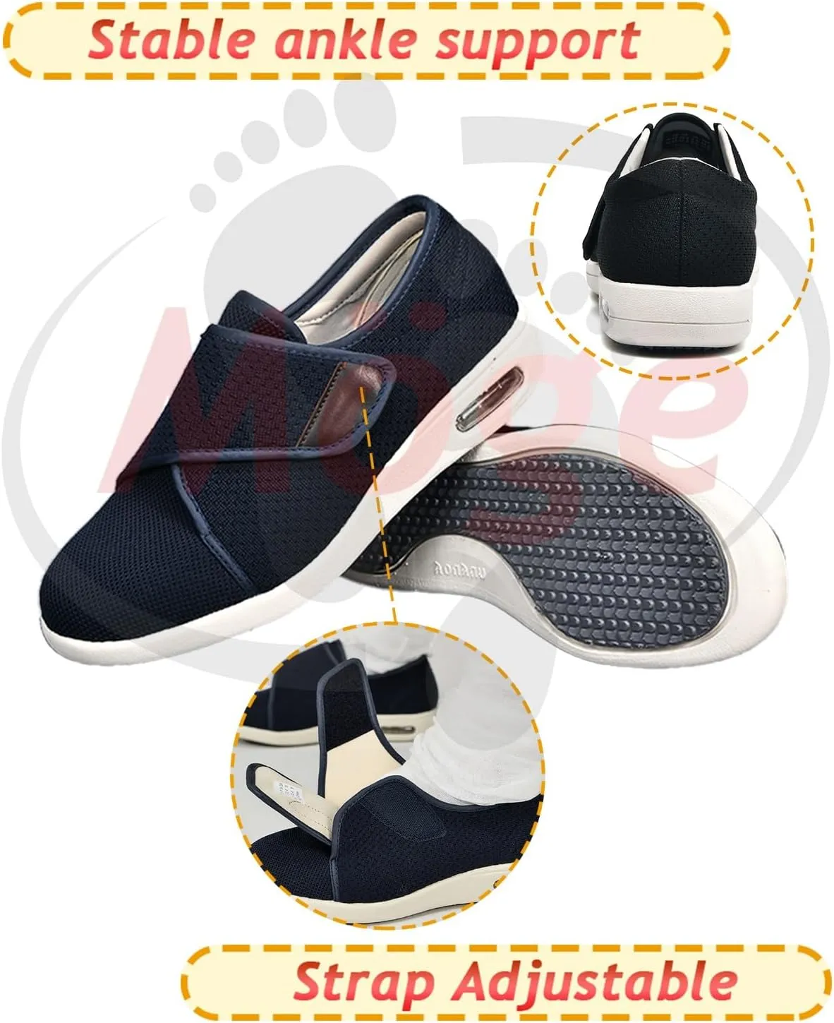 Men's Orthopedic Walking Shoes Wide Fit Hook and Loop Memory Foam for Diabetic and Swollen Feet