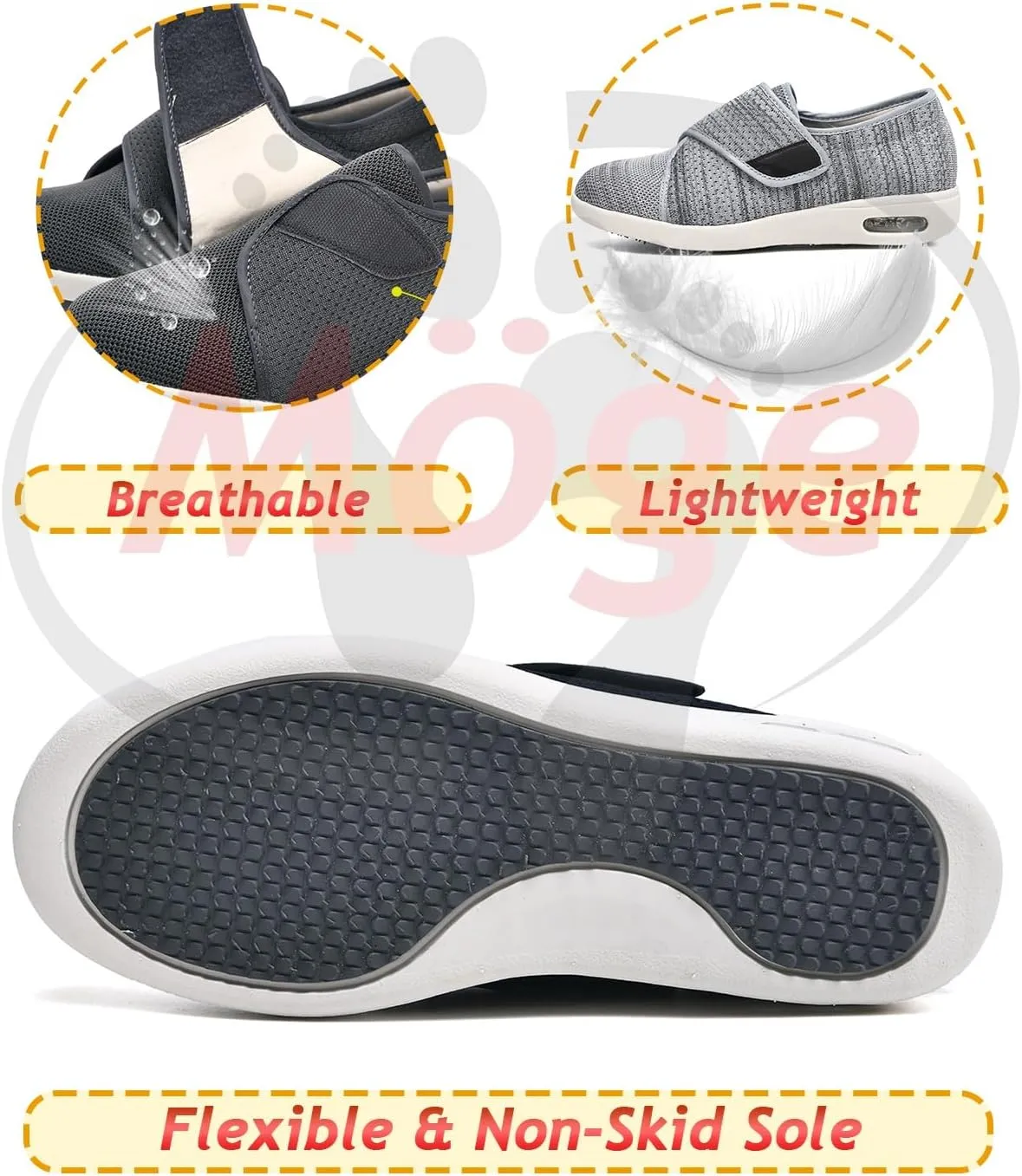 Men's Orthopedic Walking Shoes Wide Fit Hook and Loop Memory Foam for Diabetic and Swollen Feet