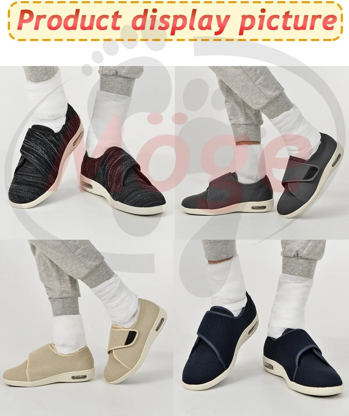Men's Orthopedic Walking Shoes Wide Fit Hook and Loop Memory Foam for Diabetic and Swollen Feet