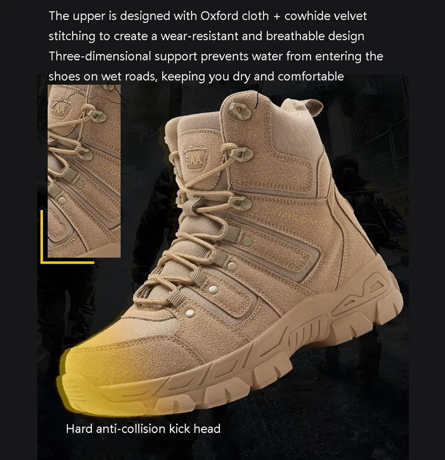 Mens Plus Size High Top Tactical Boots, Men's Side Zipper Breathable Anti-Slip Wear Resistant Tactical Boots, Waterproof Outdoor Army Combat Tactical Patrol Boots, for Security