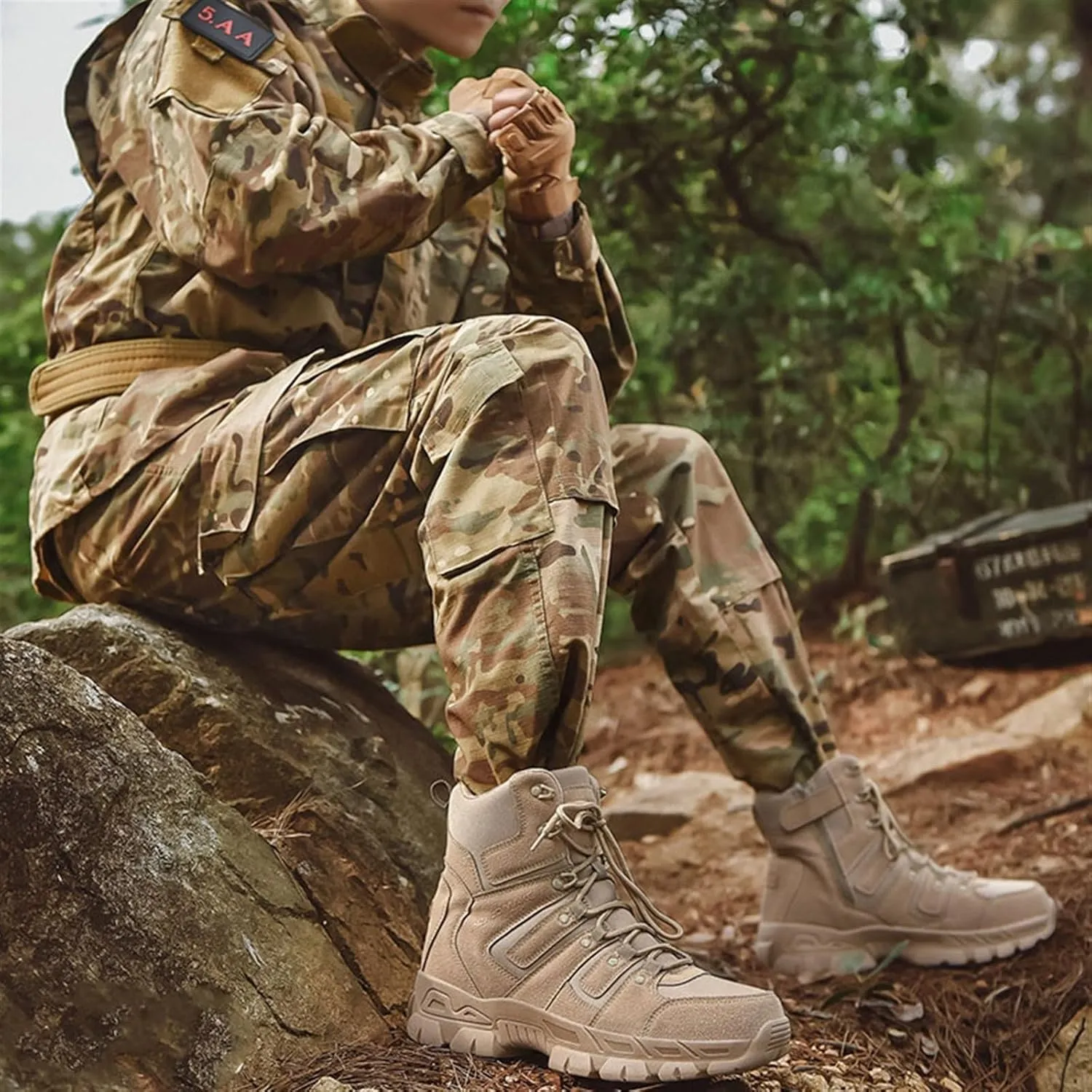 Mens Plus Size High Top Tactical Boots, Men's Side Zipper Breathable Anti-Slip Wear Resistant Tactical Boots, Waterproof Outdoor Army Combat Tactical Patrol Boots, for Security