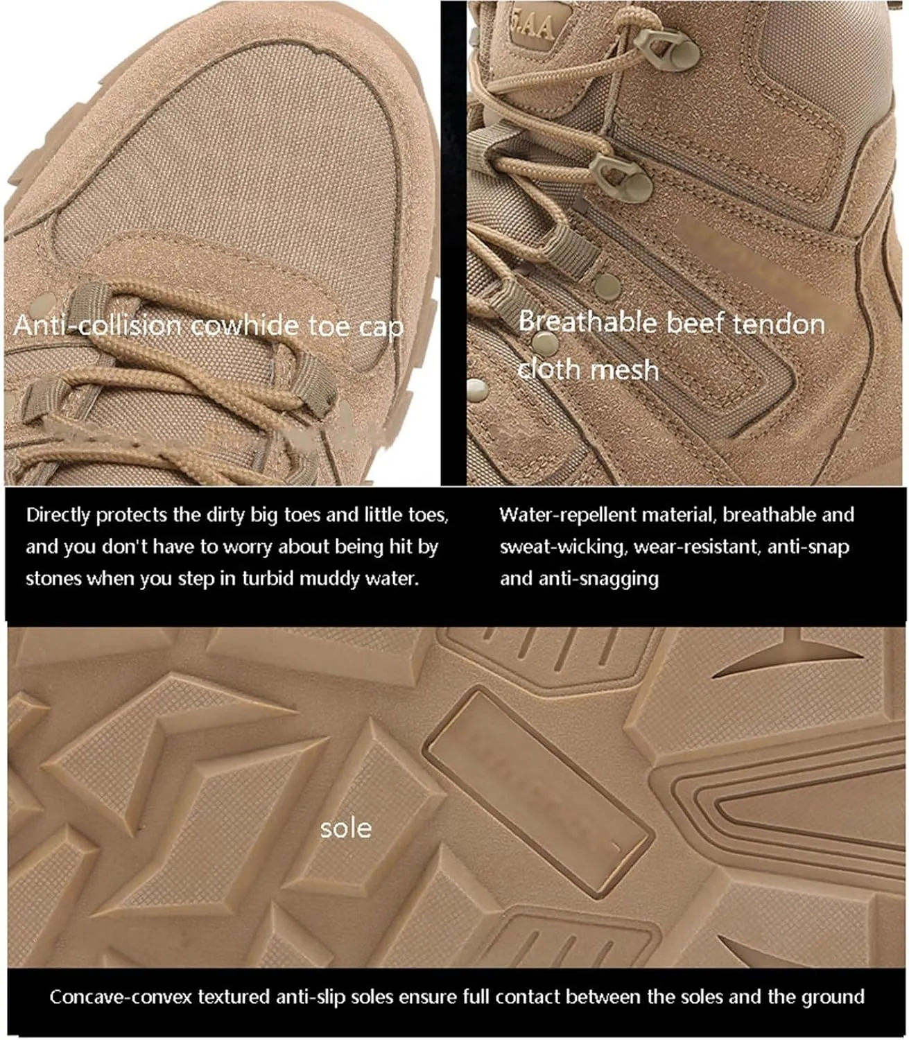Mens Plus Size High Top Tactical Boots, Men's Side Zipper Breathable Anti-Slip Wear Resistant Tactical Boots, Waterproof Outdoor Army Combat Tactical Patrol Boots, for Security
