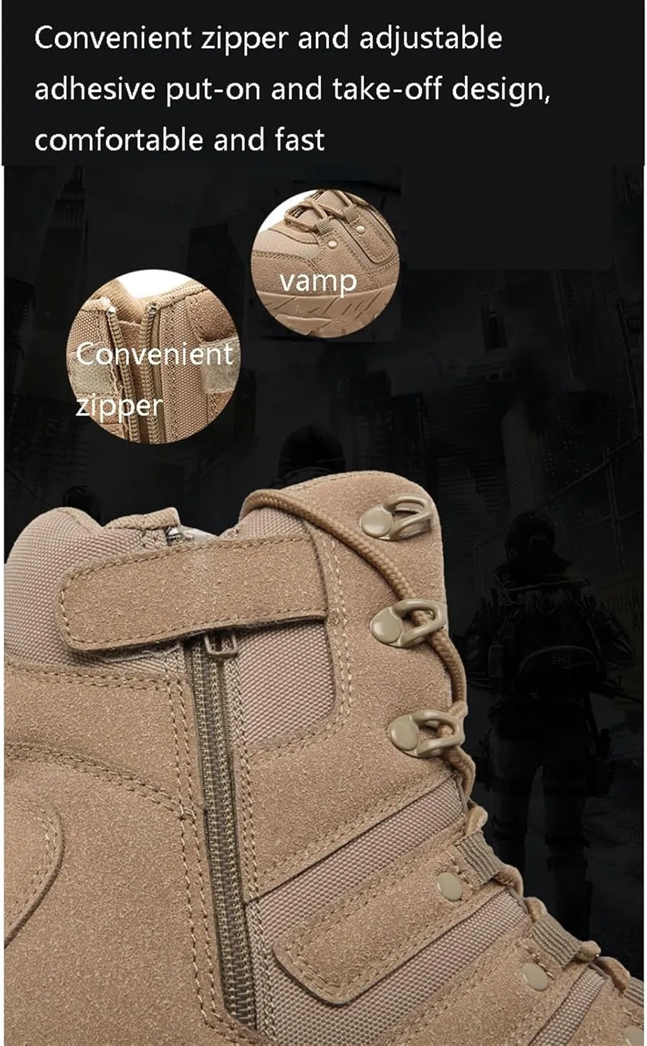 Mens Plus Size High Top Tactical Boots, Men's Side Zipper Breathable Anti-Slip Wear Resistant Tactical Boots, Waterproof Outdoor Army Combat Tactical Patrol Boots, for Security