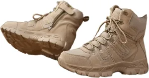 Mens Plus Size High Top Tactical Boots, Men's Side Zipper Breathable Anti-Slip Wear Resistant Tactical Boots, Waterproof Outdoor Army Combat Tactical Patrol Boots, for Security