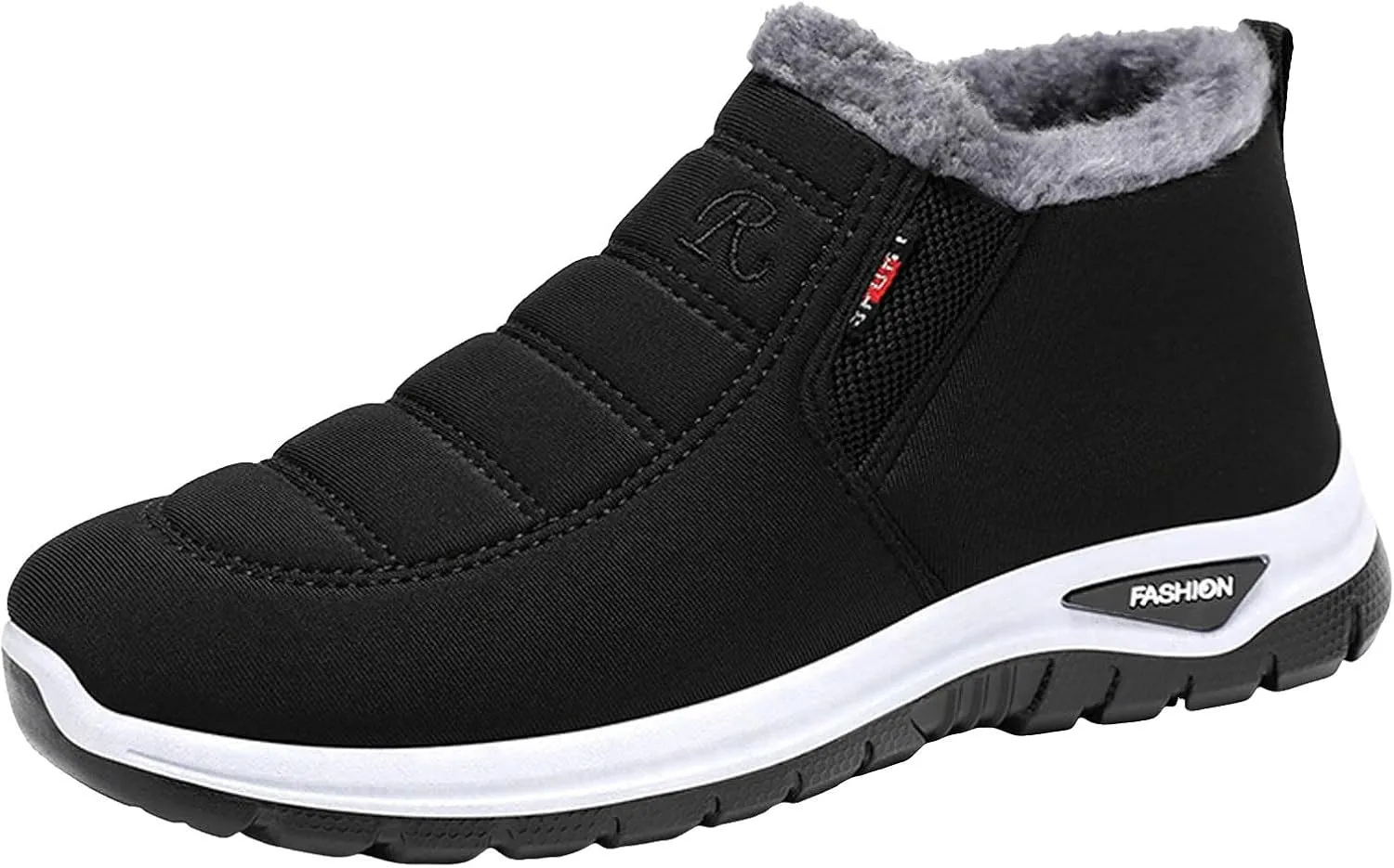 Men's Slip On Winter Boots Fleece Lined Warm Snow Boots Lightweight Walking Boots Flat Soled Non Winter Walking Gear