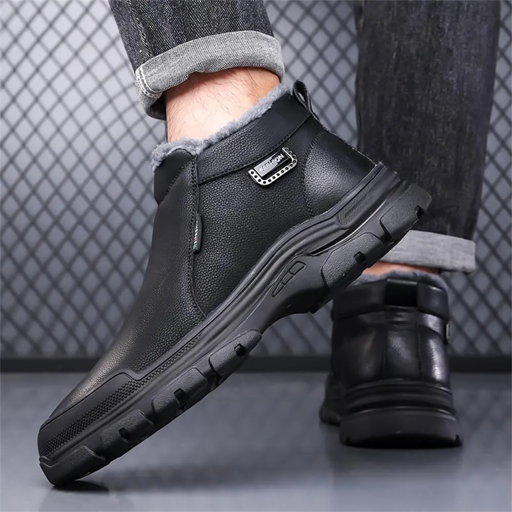 Mens Snow Boots Warm Winter Boots Non Slip Fur Lined Outdoor Lightweight Non-Slip Trekking Walking Leather Shoes