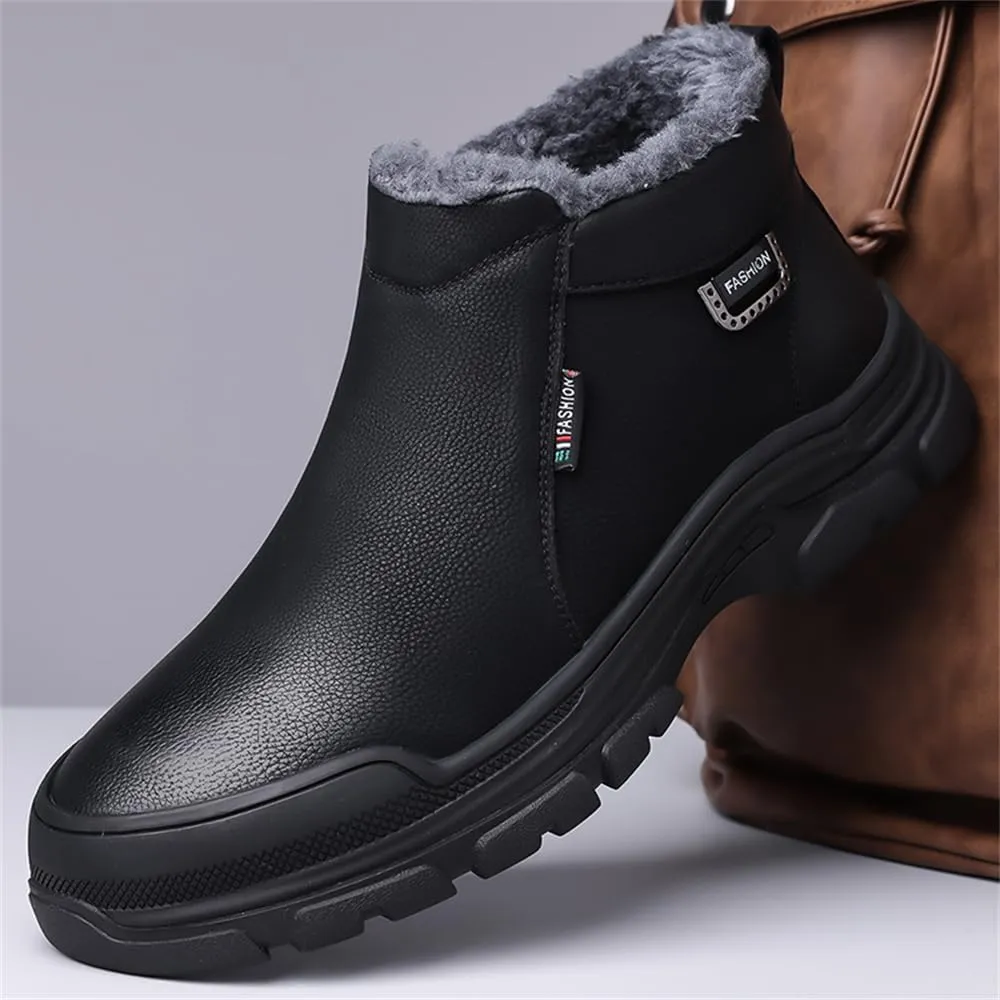Mens Snow Boots Warm Winter Boots Non Slip Fur Lined Outdoor Lightweight Non-Slip Trekking Walking Leather Shoes